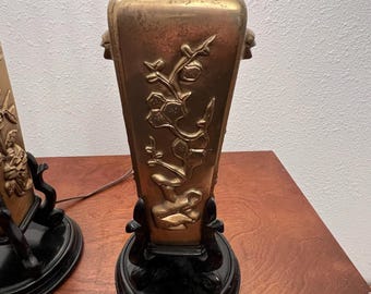 Vintage Brass Bamboo Table Lamps - Set of 2