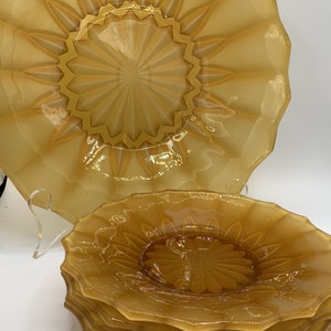Vintage Amber Glass Platter Set: Mid-Century Modern Serving Plates