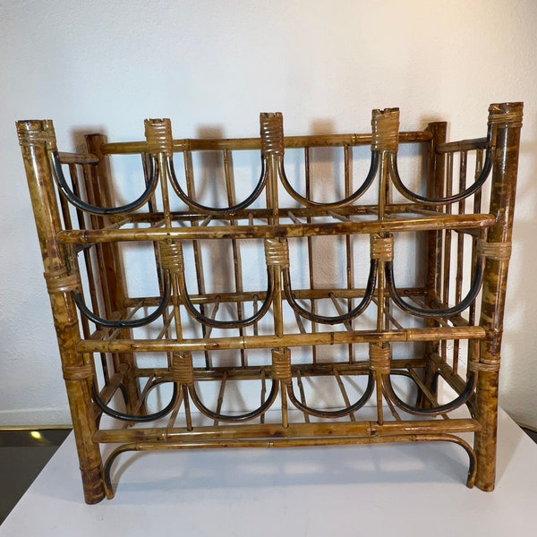 Vintage Rattan Old Florida Bamboo Wine Rack - Curvy Design - RARE and AMAZING!!