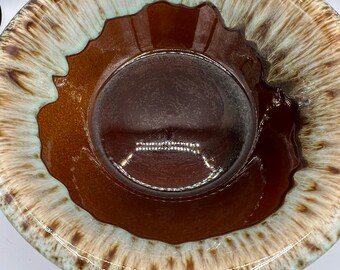 Vintage Mid Century Stoneware Bowl: Brown Glazed Fruit Display