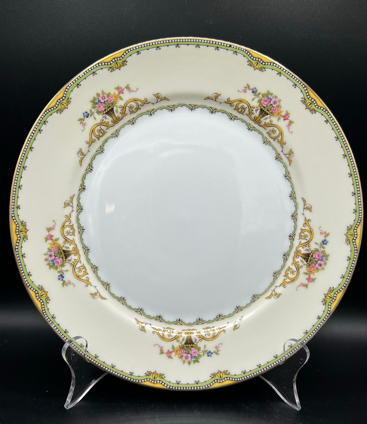 Vintage Noritake Amorosa Dinner Plate: Fine China With Gold, Green