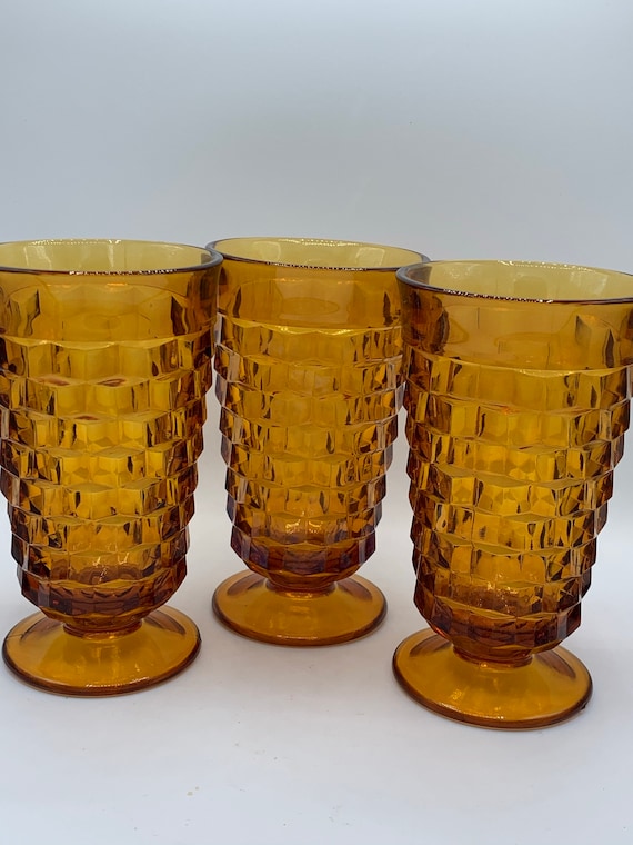 RARE - Whitehall Cubist Amber Water Glasses - Set of 3 - 1960s - Etsy