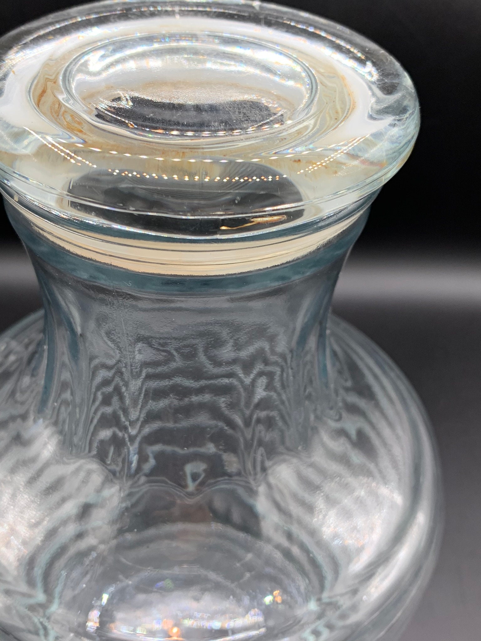 Vintage Glass Juice Carafe With Glass Lid Ribbed Glass Etsy