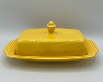 Vintage Homer Laughlin Riviera Double Lidded Butter Dish - Yellow - Rare Find!