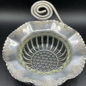 Metal Rimmed Glass Compote Dish - Ornate Curved Handle