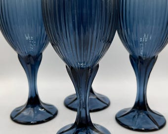Vintage Cobalt Blue Wine Glasses: Mid-Century Hand Blown Stemware, Set of 4