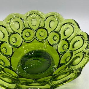 Vintage L.E. Smith Moon and Stars Green Glass Bowl Footed - Etsy