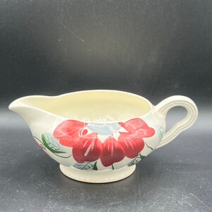 Vintage Mid Century Creamer Gravy Boat: White with Red Flowers