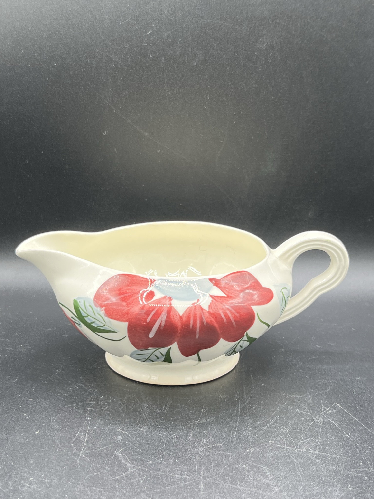 Vintage Mid Century Creamer Gravy Boat: White With Red Flowers - Etsy