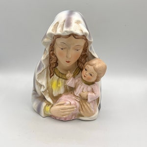 Vintage Mother Mary with Baby Jesus Planter - Religious Decor, 7&quot; Tall