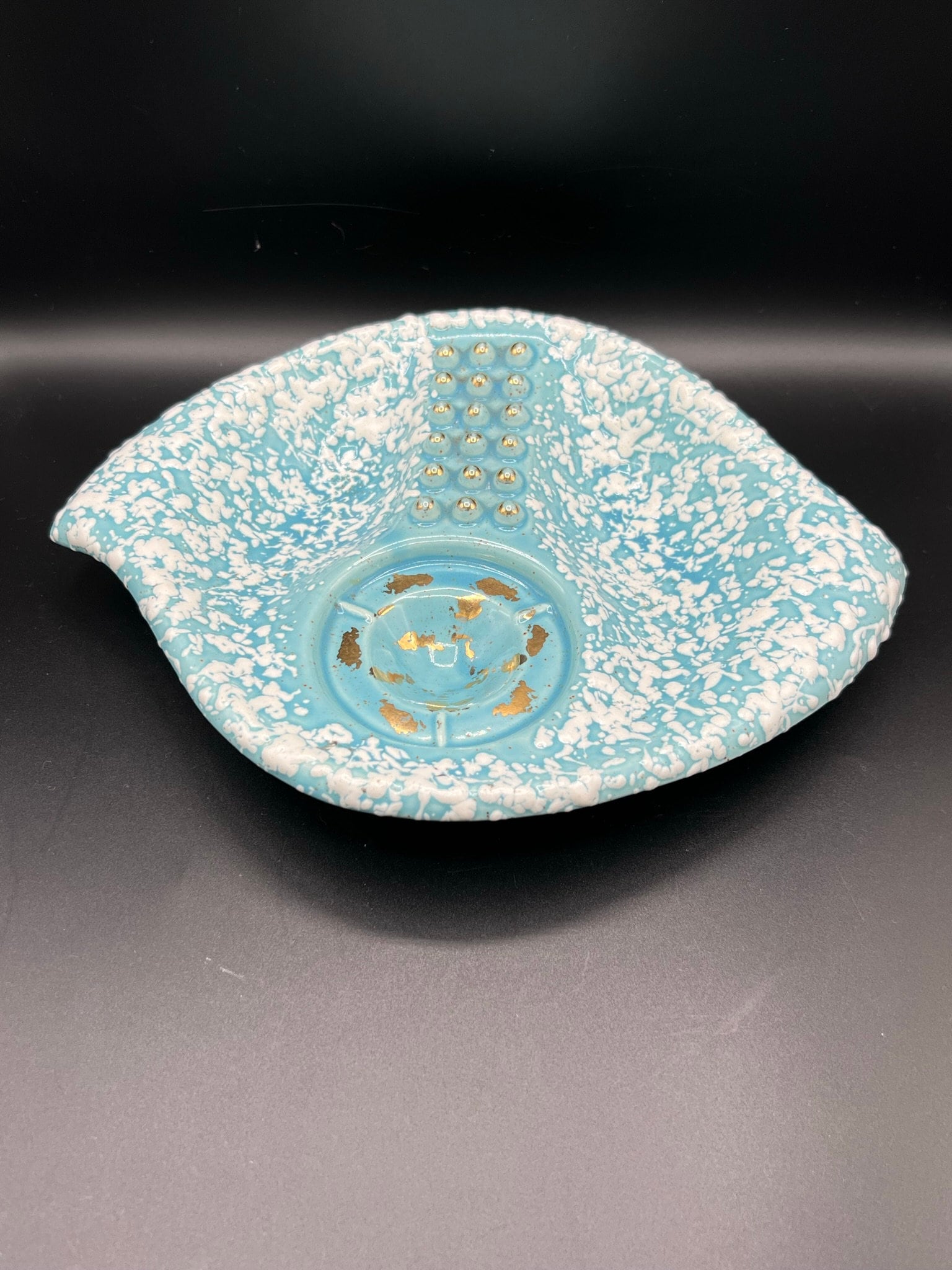 焼物　扇形小物入れ ヴィンテージ スタンフォード陶器 小物入れ：ターコイズ スプラッター