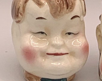 1940s Vintage Salt and Pepper Shakers - Chubby Japanese Faces