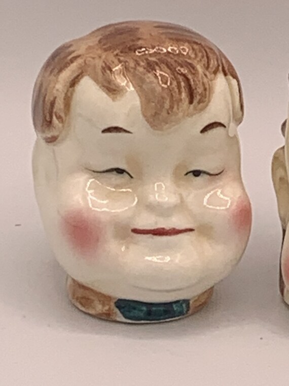 1940s Vintage Salt and Pepper Shakers - Chubby Japanese Faces