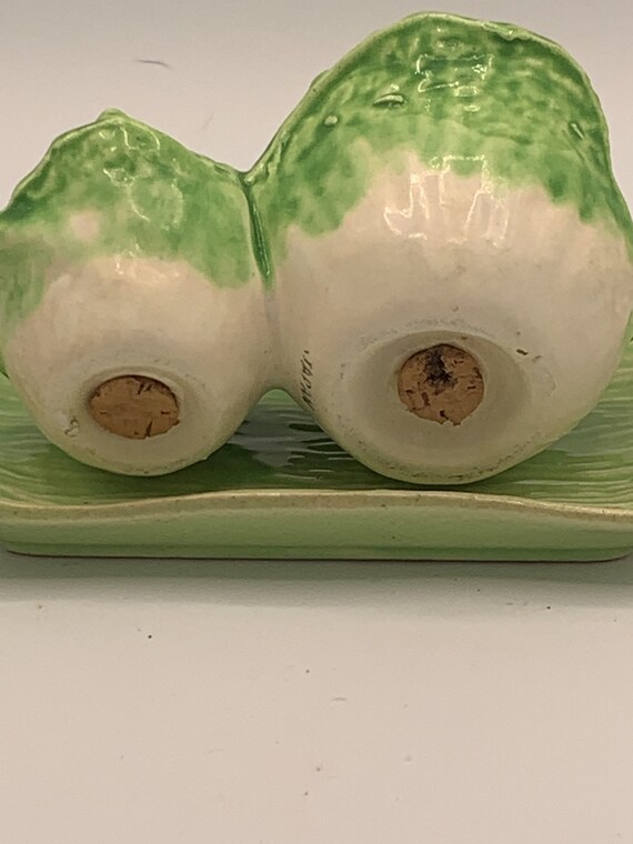 Vintage Cabbage Salt and Pepper Shakers: Japan Ceramic Tray, 1950s