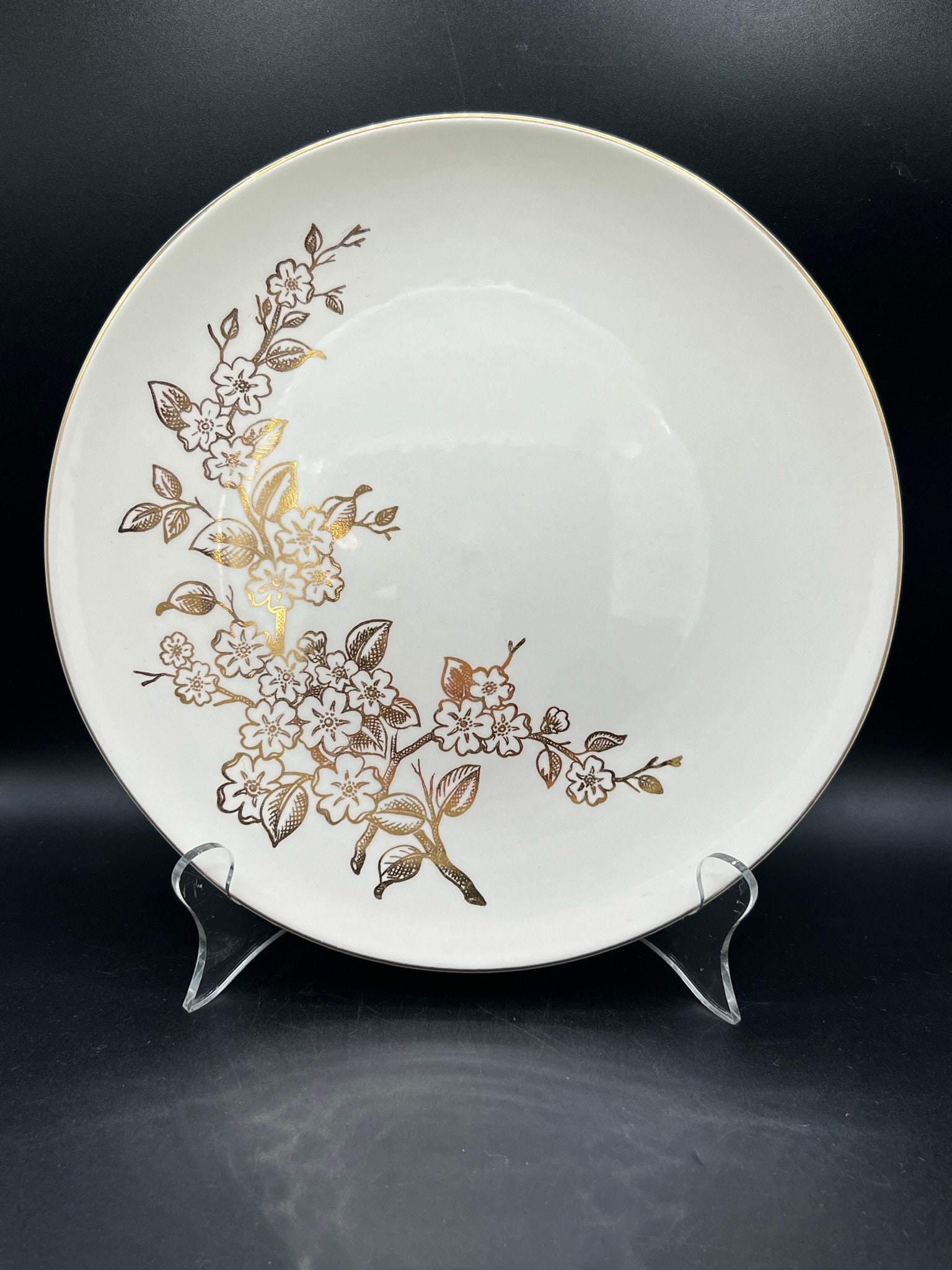 Vintage Knowles Apple Blossom Dinner Plate: 22K Gold Accent, Freda