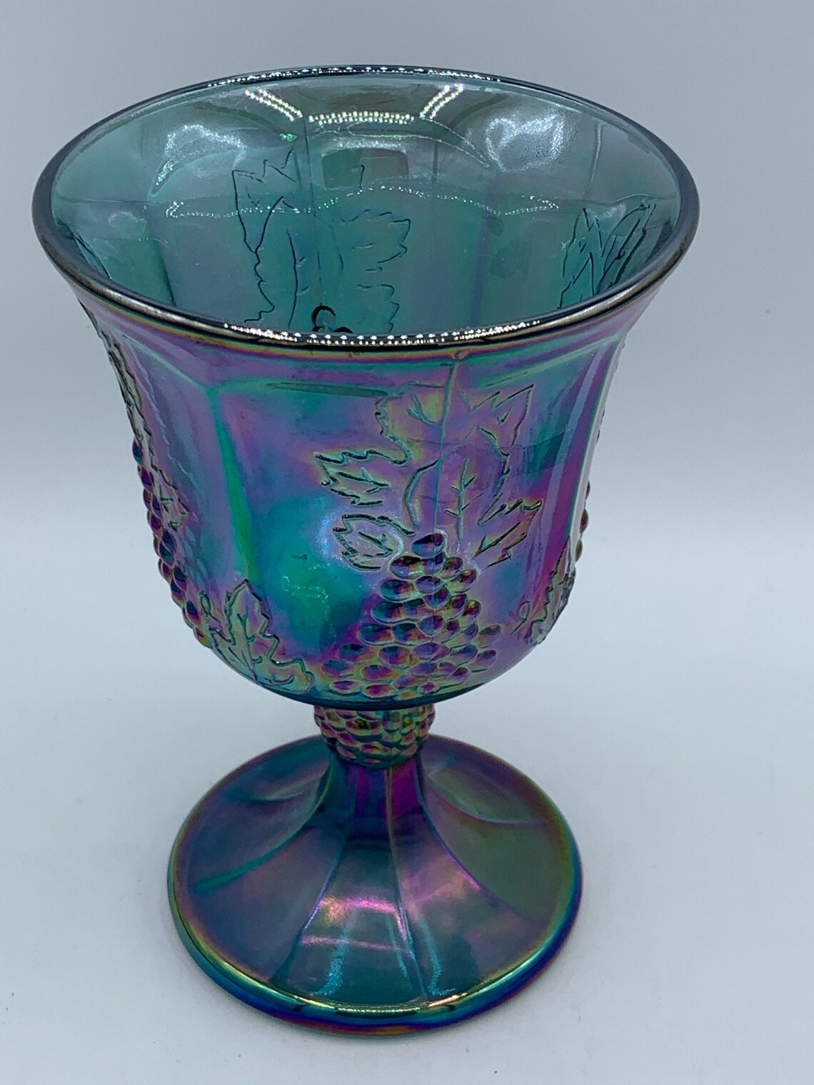 Vintage Carnival Glass Indiana Harvest Blue Iridescent Wine Etsy