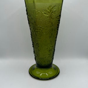 Vintage Green Pressed Glass Vase: Leaves and Grapes Design