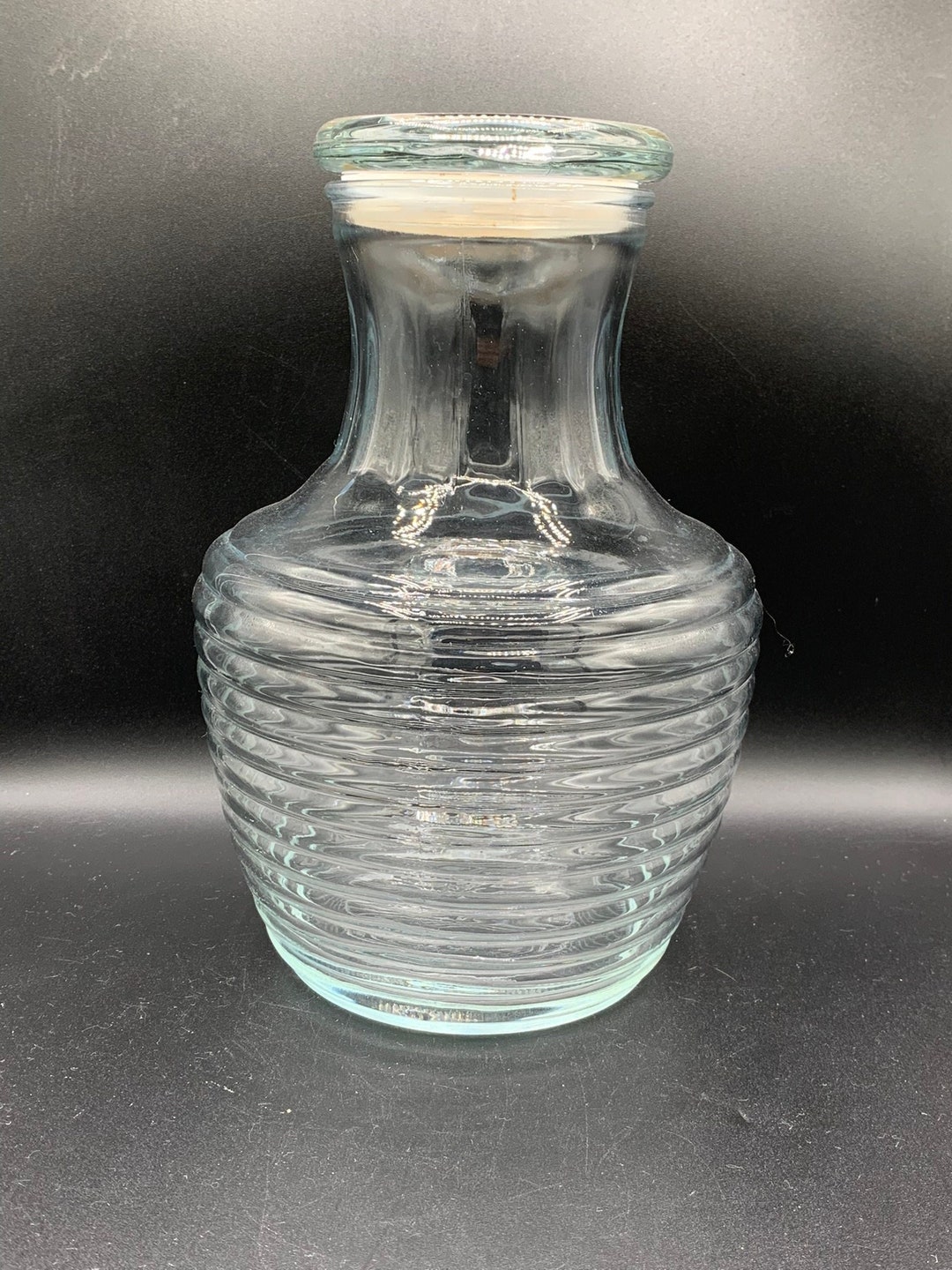 Vintage Glass Juice Carafe With Glass Lid Ribbed Glass Great Piece Etsy