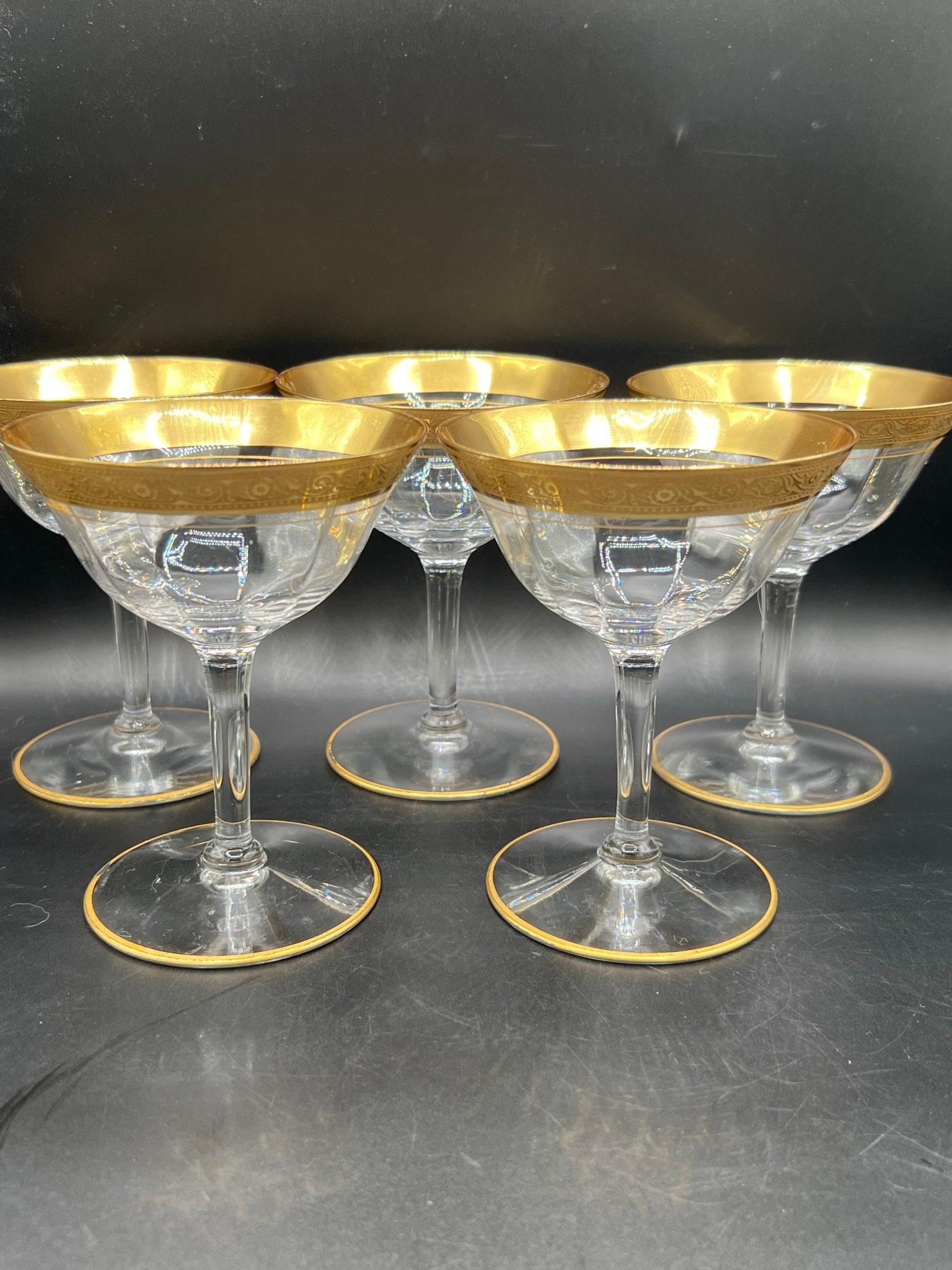 FANTASTIC Gold Rimmed Vintage Champagne Glasses - Set of 5