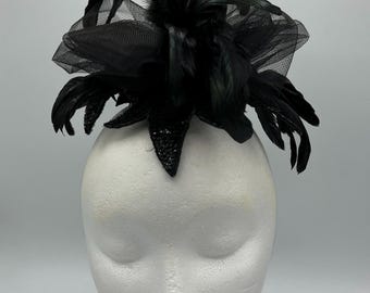 Vintage Black Fascinator Hat: Handmade Wedding Party Headwear - Real Feathers