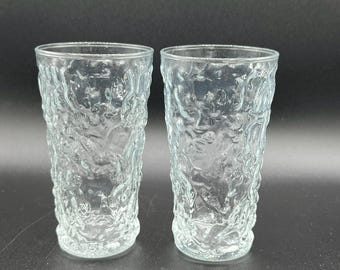 Vintage Anchor Hocking Lido Milano Clear Crinkle Small Flat Tumblers - Set of 2 - Very Special. Great Size, Color and Shape!