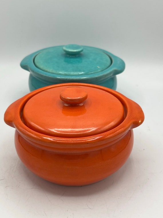 Vintage Covered Soup Tureen Orange and Aqua Set of 2 Etsy