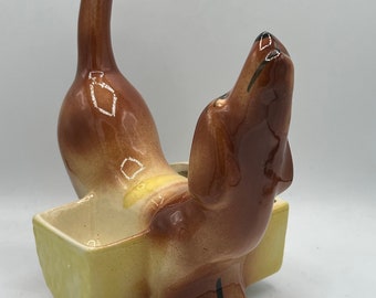 Vintage MCM Ceramic Dachshund Weenie Dog Valet Vanity Organizer or Planter - Adorable!!