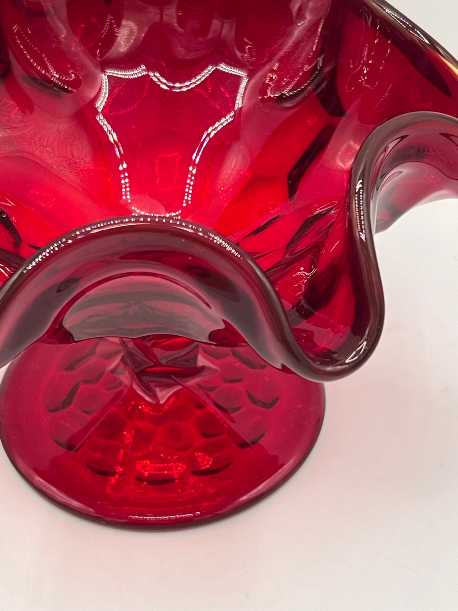 Vintage Fenton Red Glass Candy Dish: Double Thumbprint, Fluted Rim - Etsy