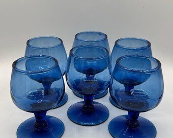 Vintage Libbey Cognac Glasses: Blue Cordial Glass Set of 6