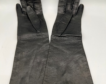 Vintage 60s Black Deerskin Leather Gloves - Wide Wrists, Size 6