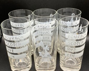 Vintage Mid Century Cocktail Glasses - Kitschy Cool!! - Bourbon, Rye, Scotch, Gin - You Choose!!! - Set of Four Glasses