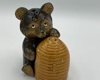 Vintage Brown Bear and Bee Hive Salt & Pepper Shakers
