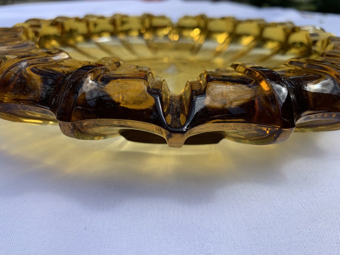 Large Amber Ashtray Vintage Mid Century Big and Badasss Etsy