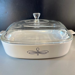 Vintage Corningware Trefoil Scroll Casserole Dish: 10-inch Square with Lid
