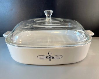 Vintage Corningware Trefoil Scroll Casserole Dish: 10-inch Square with Lid