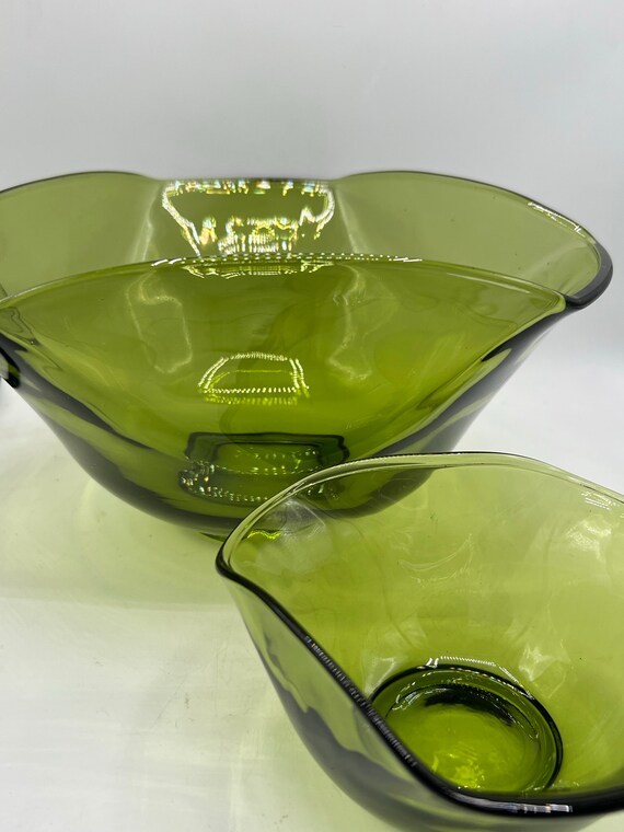 1950s Anchor Hocking Green Glass Salad Bowl Set- 5 Pieces