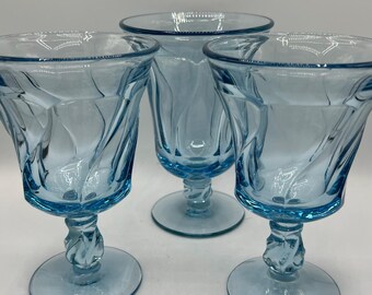 Vintage Noritake Sweet Swirl Blue Glass Set: Wine & Iced Tea