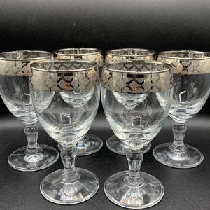 Vintage Platinum Rim Wine Glasses - Set of 6