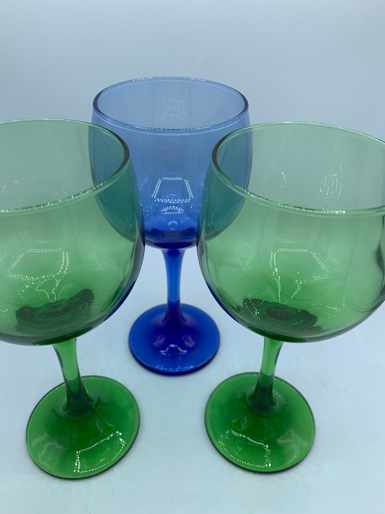 Vintage Wine Glasses Green and Blue Set of 3 Fantastic Etsy