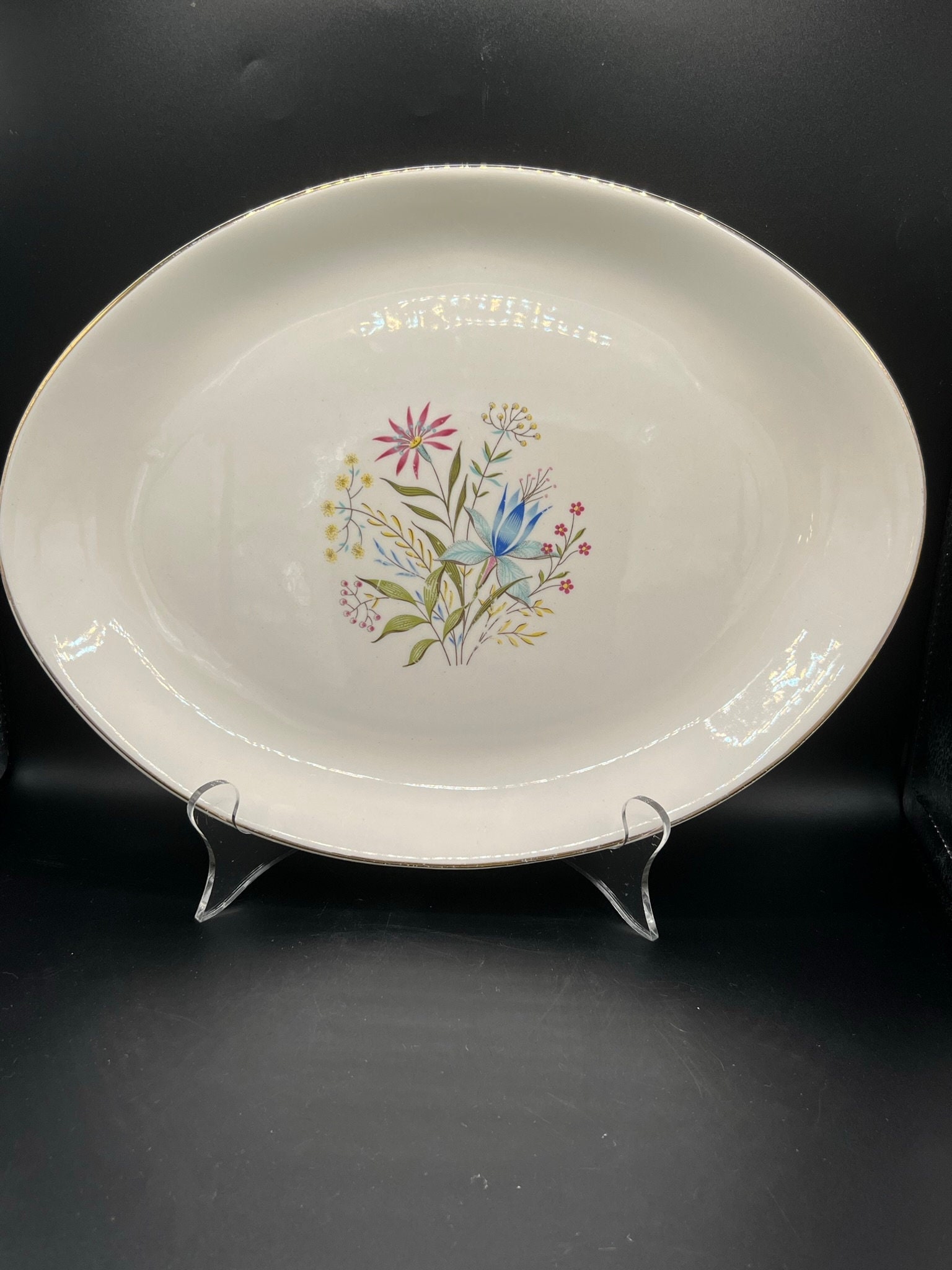 Vintage Oval Platter - Made in USA - Mid Century Wild flowers - GREAT Colors!