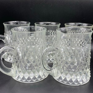 Diamond Point Glass Mugs - Set of 5
