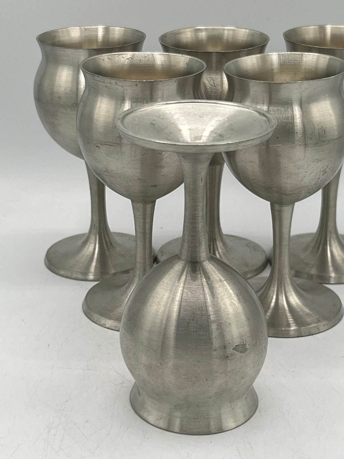 Vintage Mid Century Modern Set of 6 Pewter Cordial Glasses Etsy