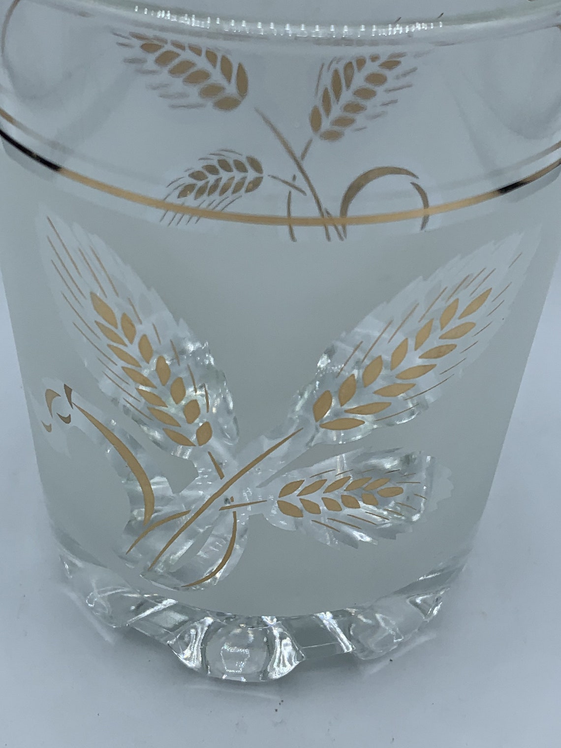 Vintage Mid Century Frosted Wheat Glass Vase With Gold Trim Etsy