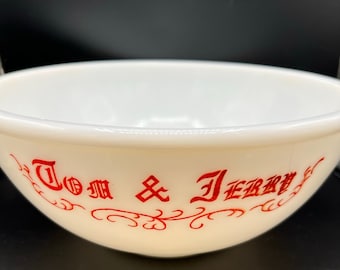 Vintage Milk Glass Tom and Jerry Punch Bowl Set: 1950s Christmas Decor