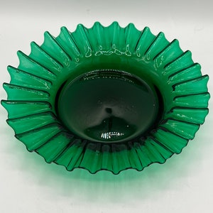 Vintage Blenko Emerald Green Ruffled Edge Glass Bowl