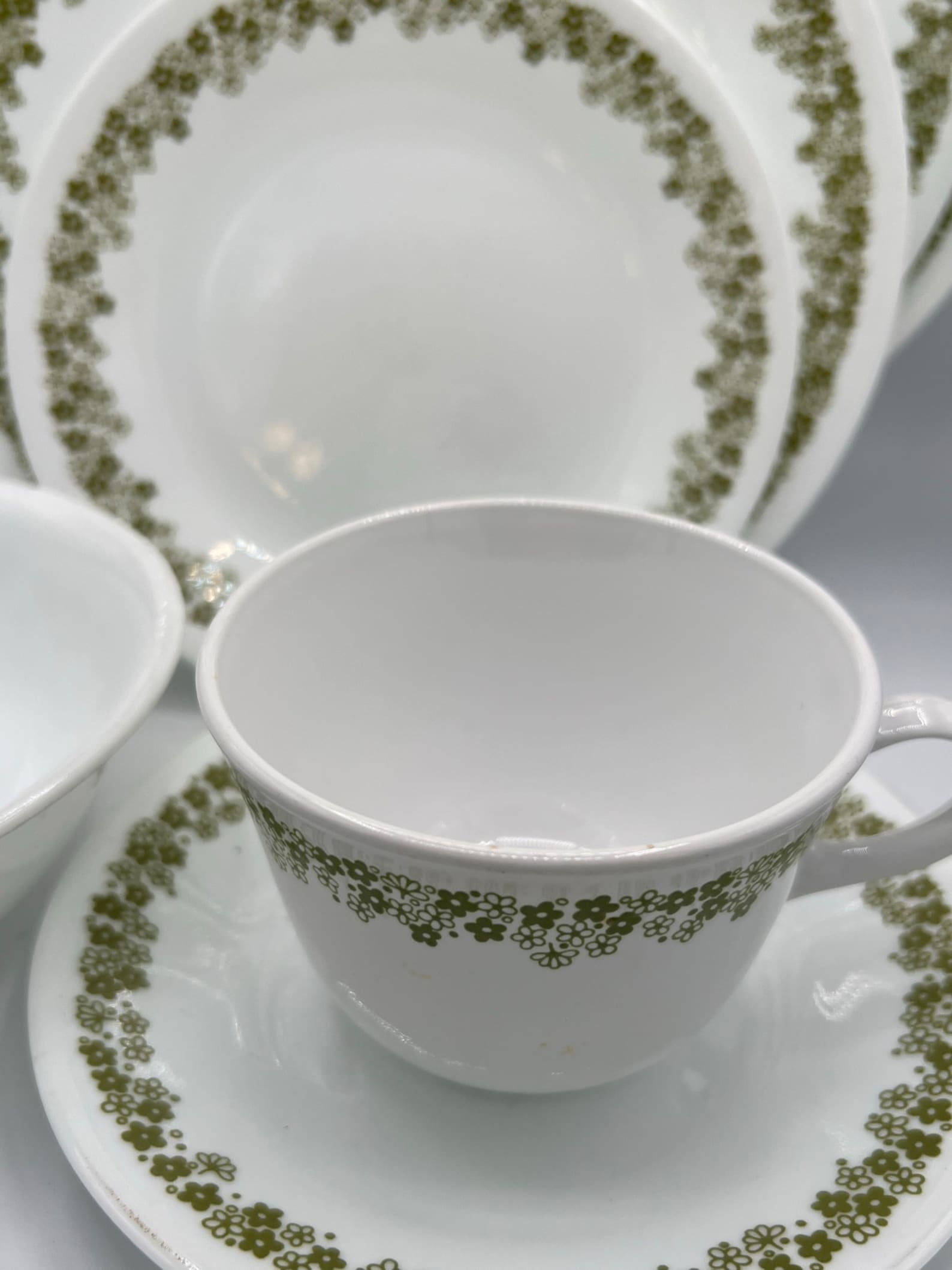 Vintage Corelle Spring Blossom Dishes: Green Floral Border, Various ...