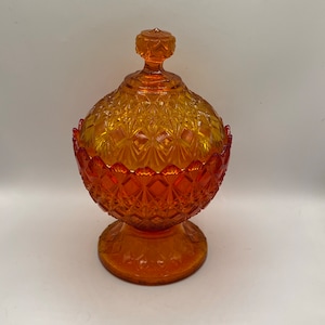 Vintage Fenton Amberina Candy Dish: Footed Geometric Glass