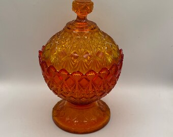 Vintage Fenton Amberina Konfektteller: Geometrisches Glas mit Fuß