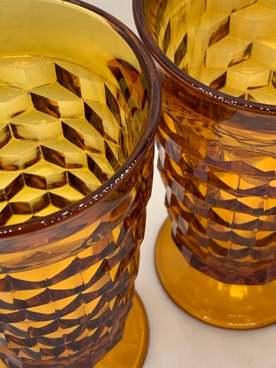 RARE - Whitehall Cubist Amber Water Glasses - Set of 3 - 1960s - Etsy