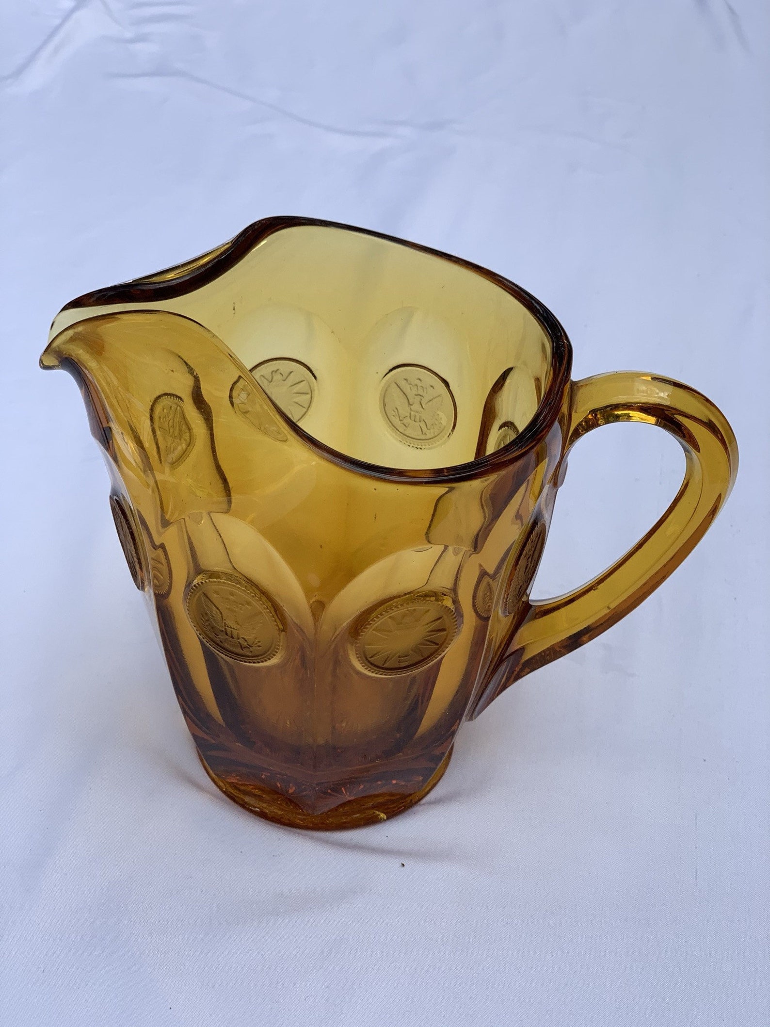 Vintage Amber Water Pitcher Eagle and Torch Emblems Etsy